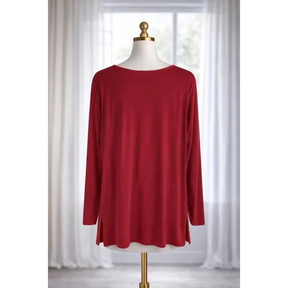 Susan Graver Modern Essentials Liquid Knit Popover Tunic Top Classic Red Size XL - Picture 2 of 9